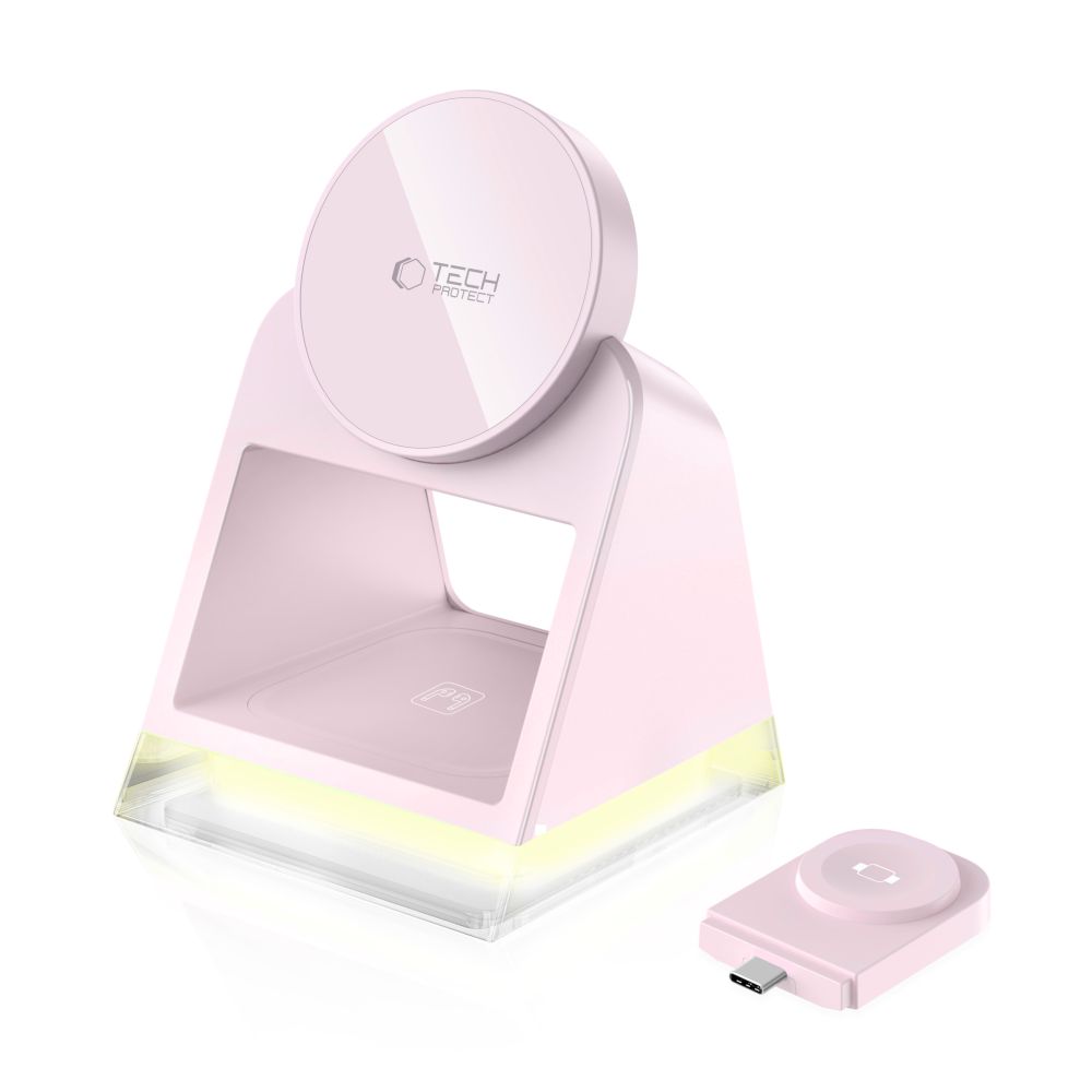Tech-Protect QI15W-A43 3-in-1 MagSafe induktīvā lādētāja stacija – rozā (2)