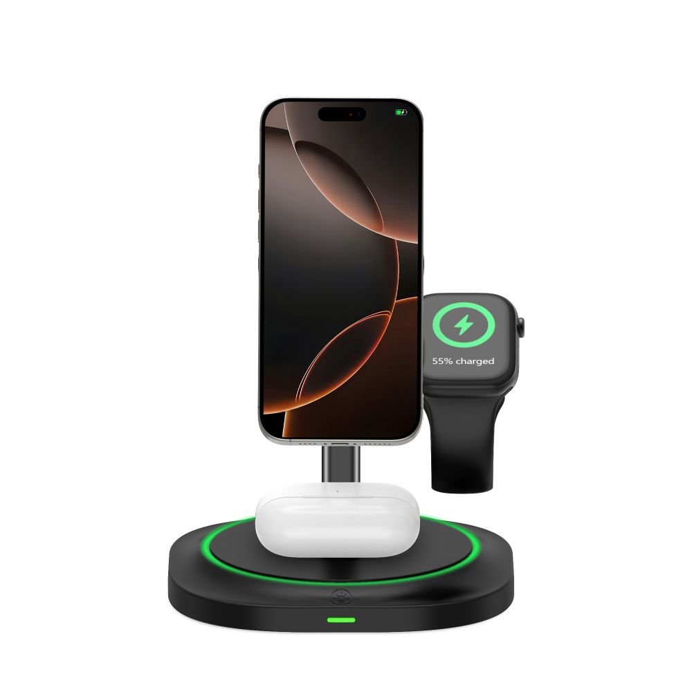 Tech-Protect QI15W-A46 3in1 magnētiskā MagSafe induktīvā lādētājs – melns (1)