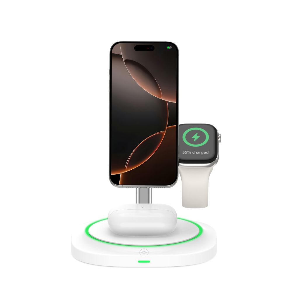 Tech-Protect QI15W-A46 3in1 magnētiskā MagSafe induktīvā lādētāja stacija – balta (1)