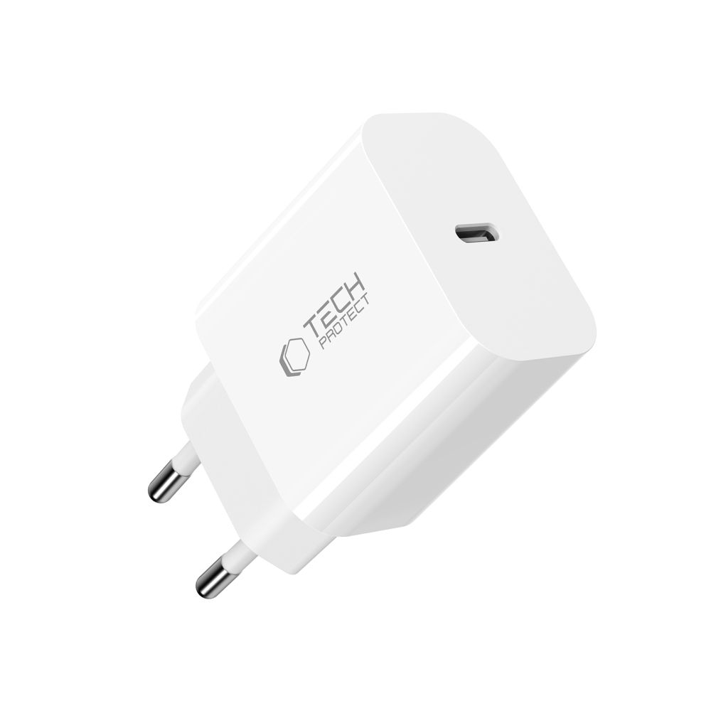 Tech-Protect NC20W PD20W USB-C sienas lādētājs ar USB-C kabeli - balts (2)