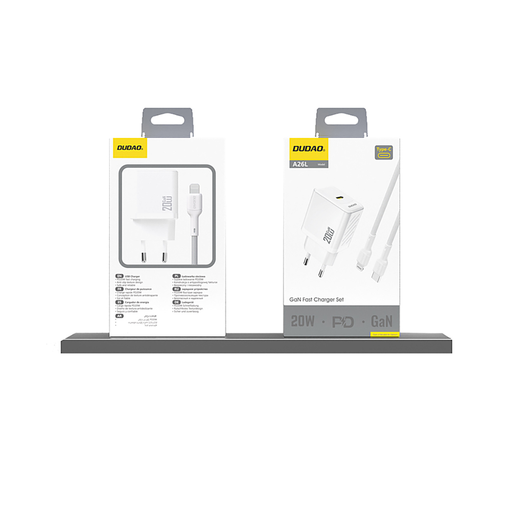 Dudao A26 PD20W GaN USB‑C lādētājs – balts (2)