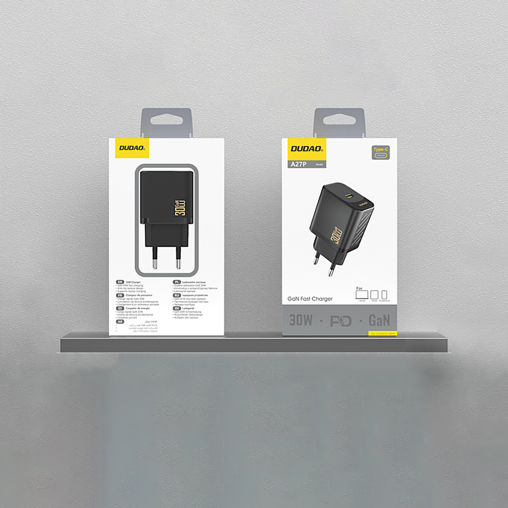 Dudao A27P 30W PD GaN USB-C sienas lādētājs – melns (1)