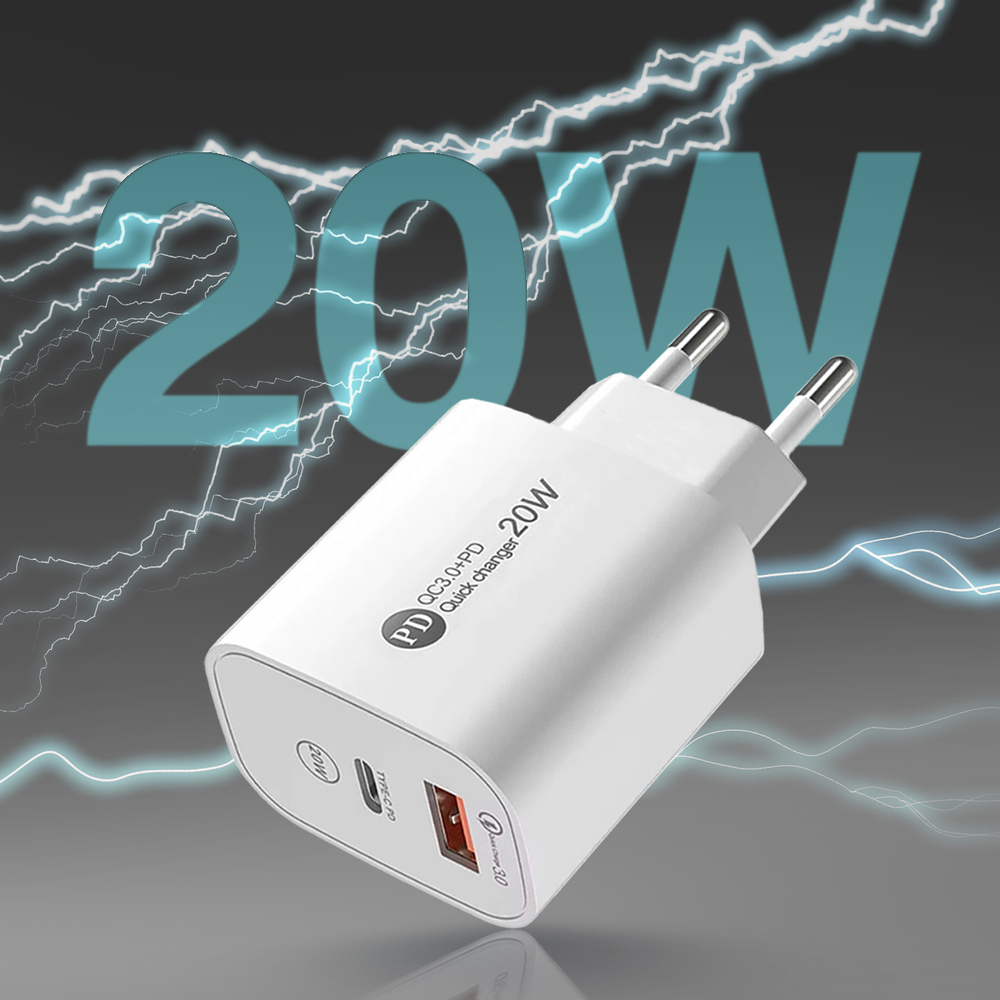 A6MaxL 20W USB-A USB-C sienas lādētājs ar 1 m USB-C – Lightning kabeli – balts (2)