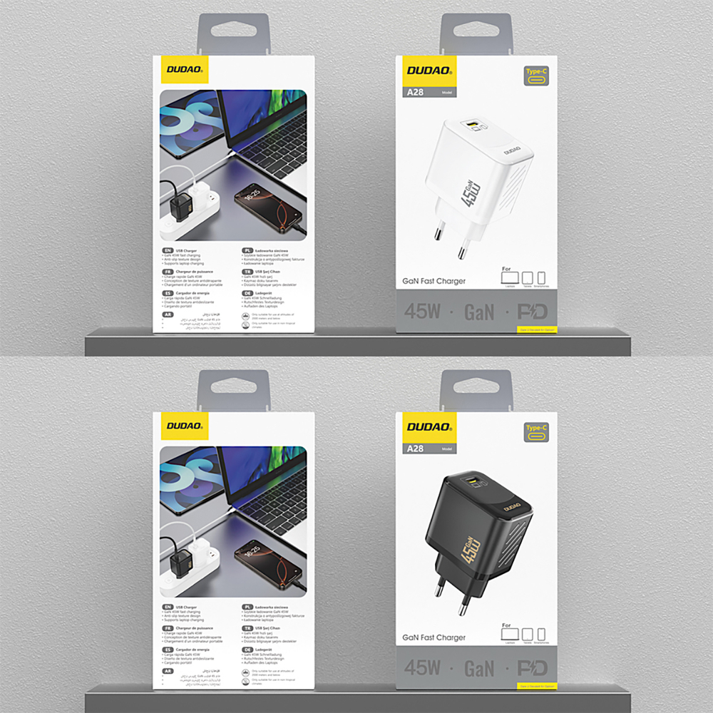 Dudao A28 45W GaN USB-C sienas lādētājs – balts (2)