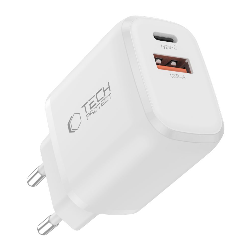Tech-Protect NCA30 PD 30W QC3.0 USB-A / USB-C sienas lādētājs + USB-C / USB-C kabelis 100 cm – balts (2)