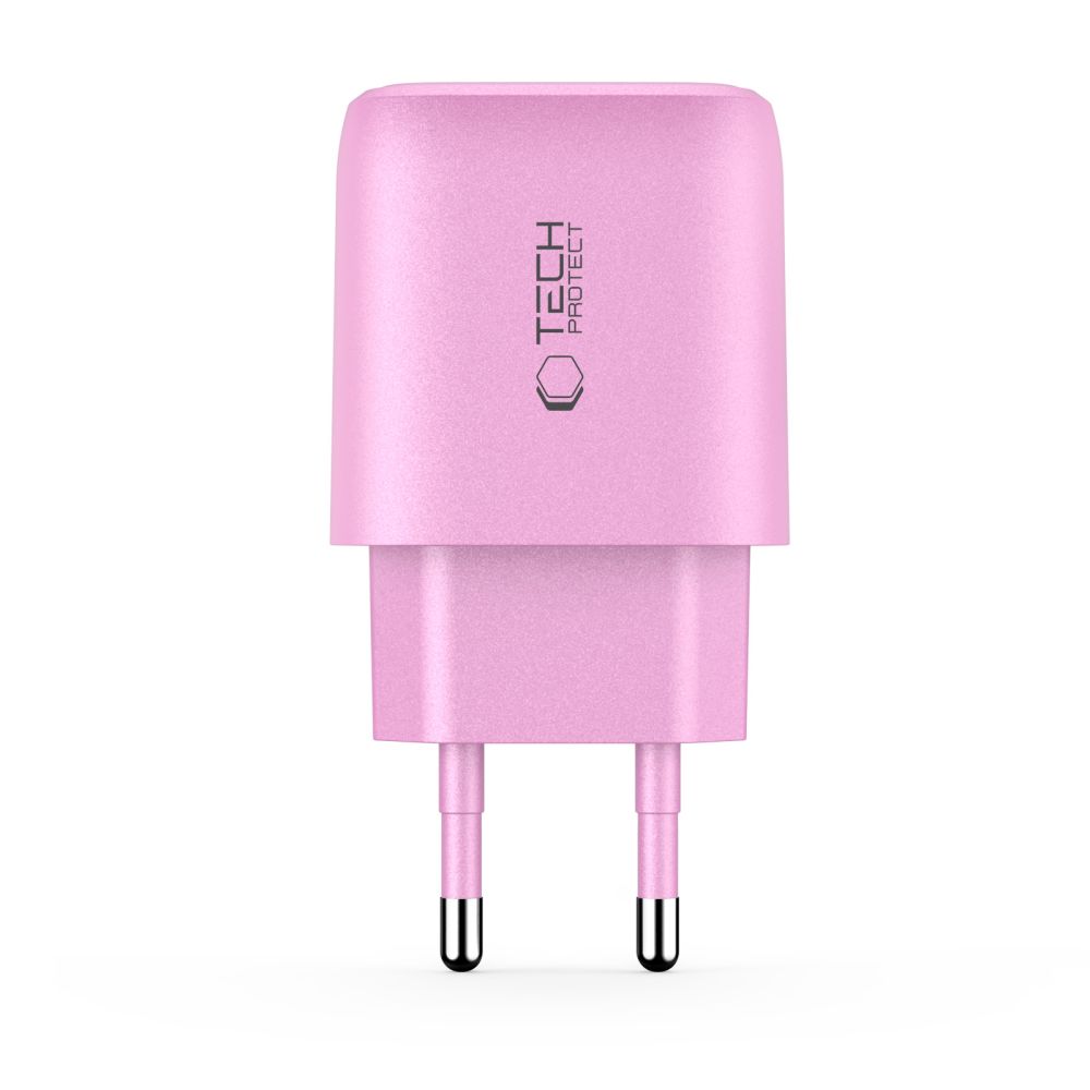 Tech-Protect NCA20 PD 20W QC3.0 USB-A / USB-C sienas lādētājs – rozā (1)