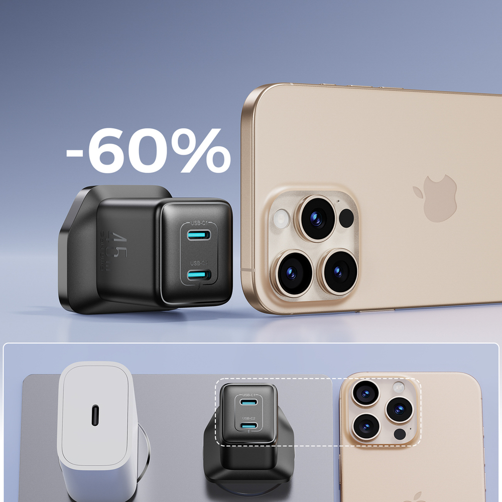 Joyroom JR-TCG17 45W 2 x USB-C sienas lādētājs (UK kontaktdakša) – melns (2)