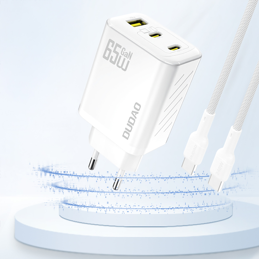 Dudao A29 65W GaN sienas lādētājs 2 x USB-C + 1 x USB-A – balts (0)