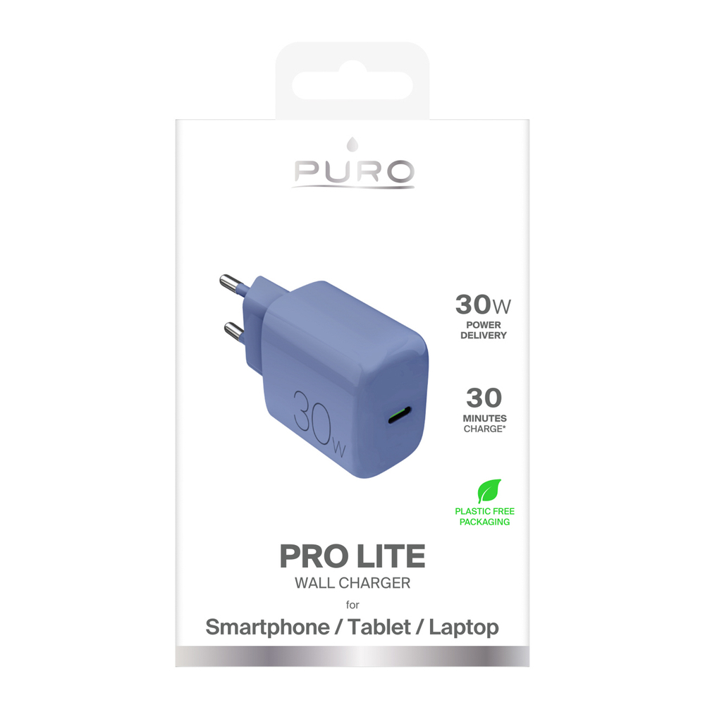 Puro Pro Lite 30W USB-C sienas lādētājs ar USB-C pieslēgvietu – zils (0)