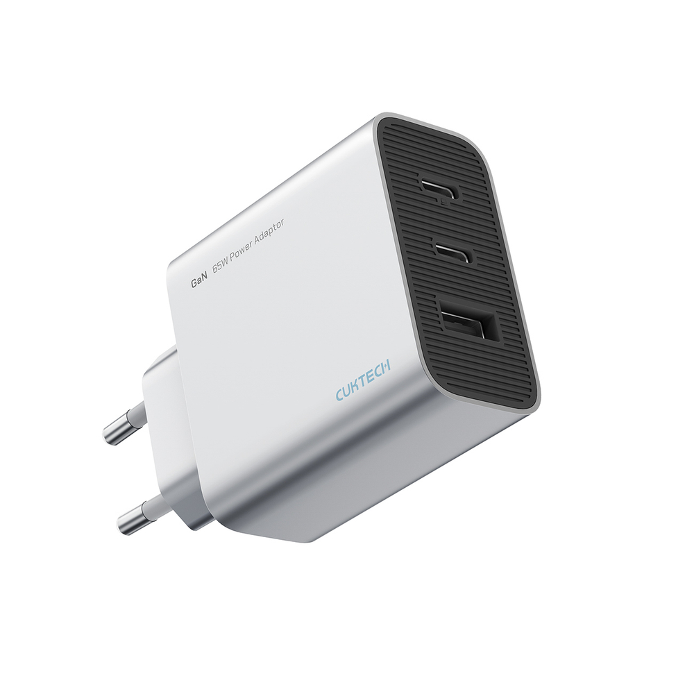 Cuktech 65W GaN sienas lādētājs ar 2xUSB-C un 1xUSB-A – Pelēks (1)