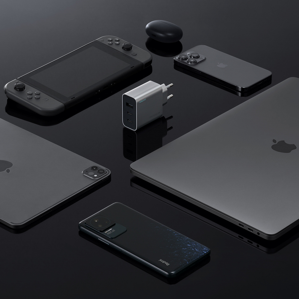 Cuktech 65W GaN sienas lādētājs ar 2xUSB-C un 1xUSB-A – Pelēks (2)