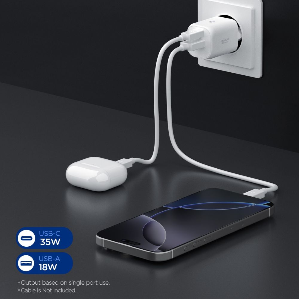 Spigen Essential EE352EU USB-C / USB-A 35W sienas lādētājs – balts (2)