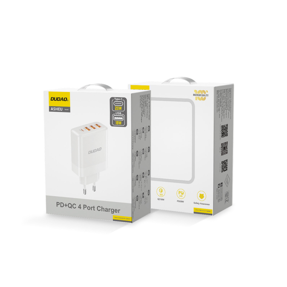 Dudao A5HEU 3xUSB-A 1xUSB-C PD 20W QC3.0 18W+ 2x12W sienas lādētājs – balts (1)