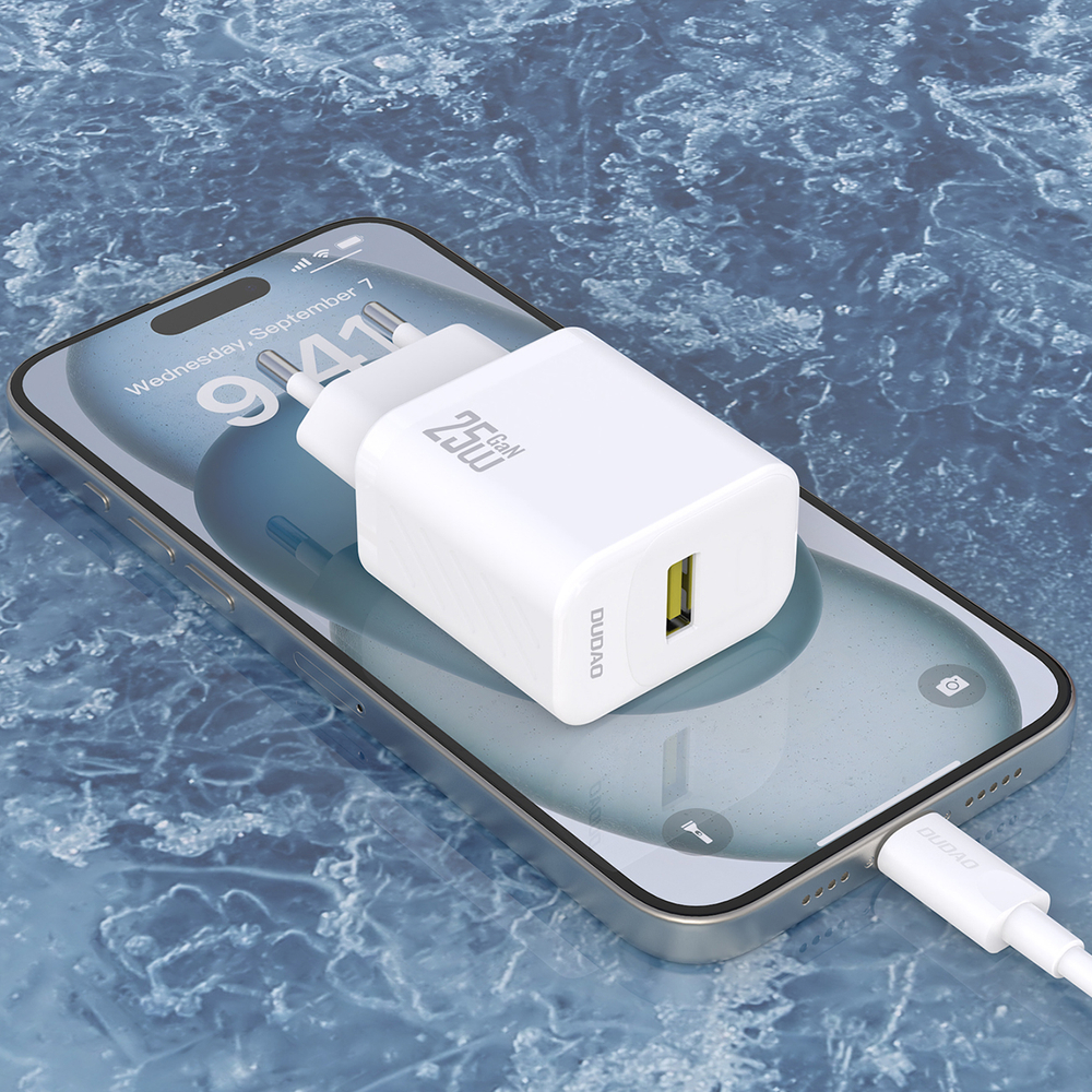 Dudao A27STEU 25W GaN USB-A sienas lādētājs ar USB-A – USB-C kabeli – balts (0)