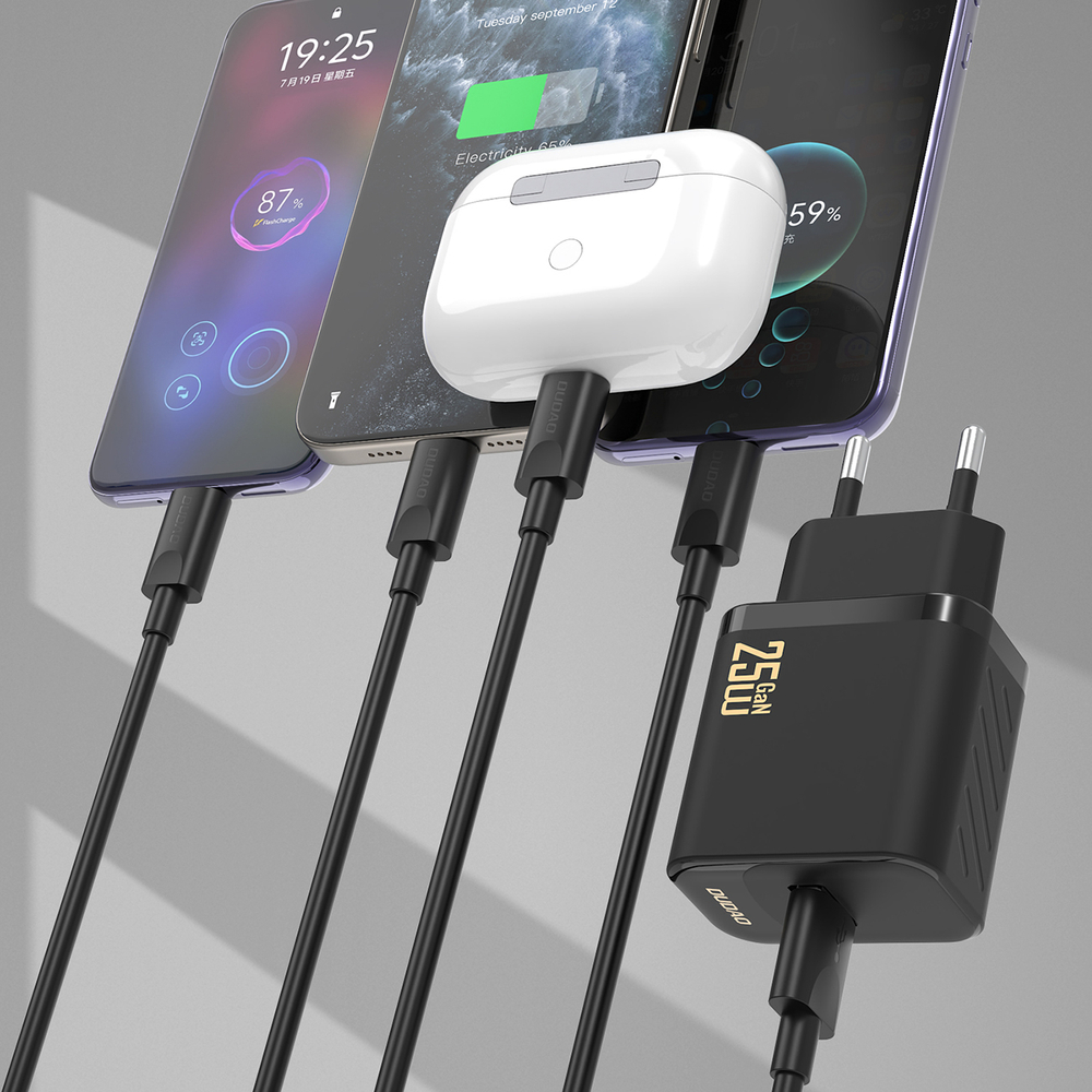 Dudao A27STEU 25W GaN USB-A sienas lādētājs ar USB-A – USB-C kabeli – balts (1)