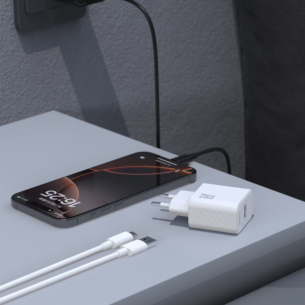 Dudao A27STEU 25W GaN USB-A sienas lādētājs ar USB-A – USB-C kabeli – balts (3)