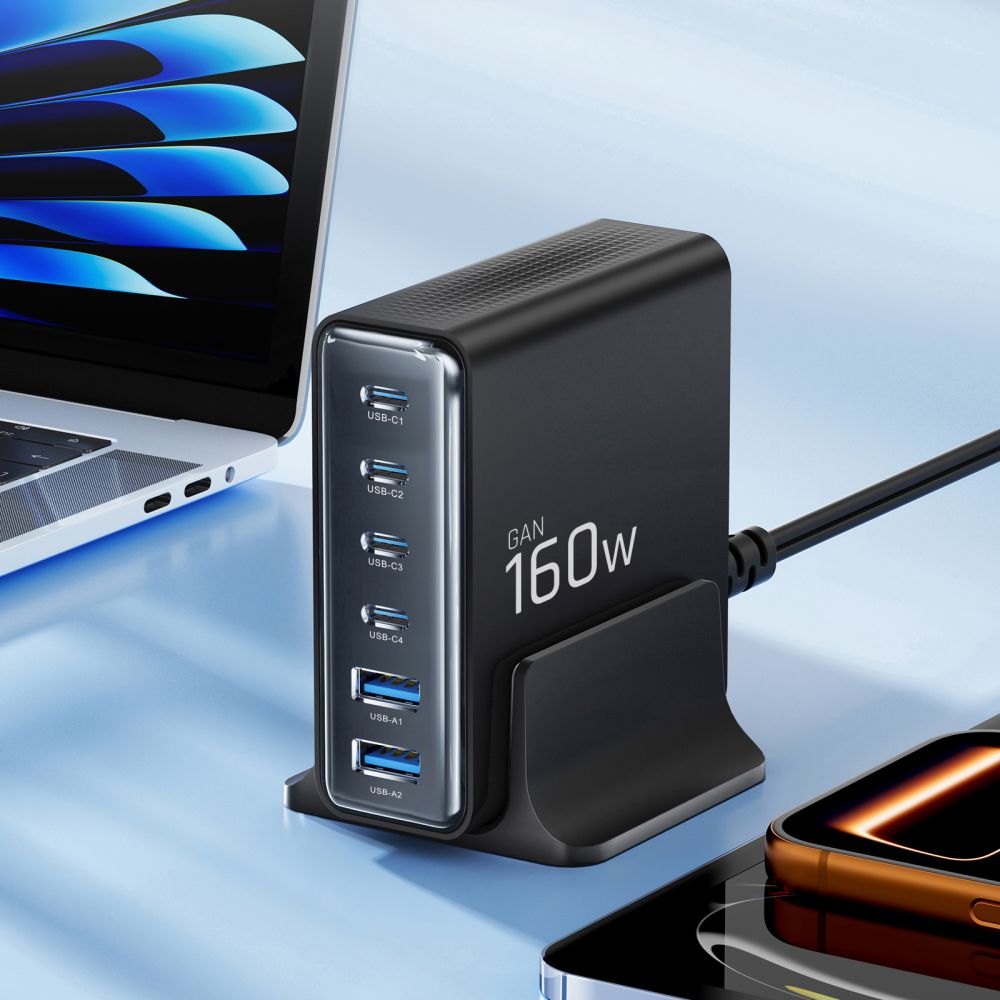 Tech-Protect DC160W-GAN 6-portu 160W sienas lādētājs – melns (2)