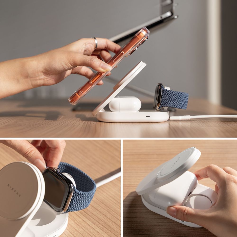 Ringke QI2.2 25W 3‑in‑1 magnētiskais MagSafe induktīvais lādētājs – balts (3)