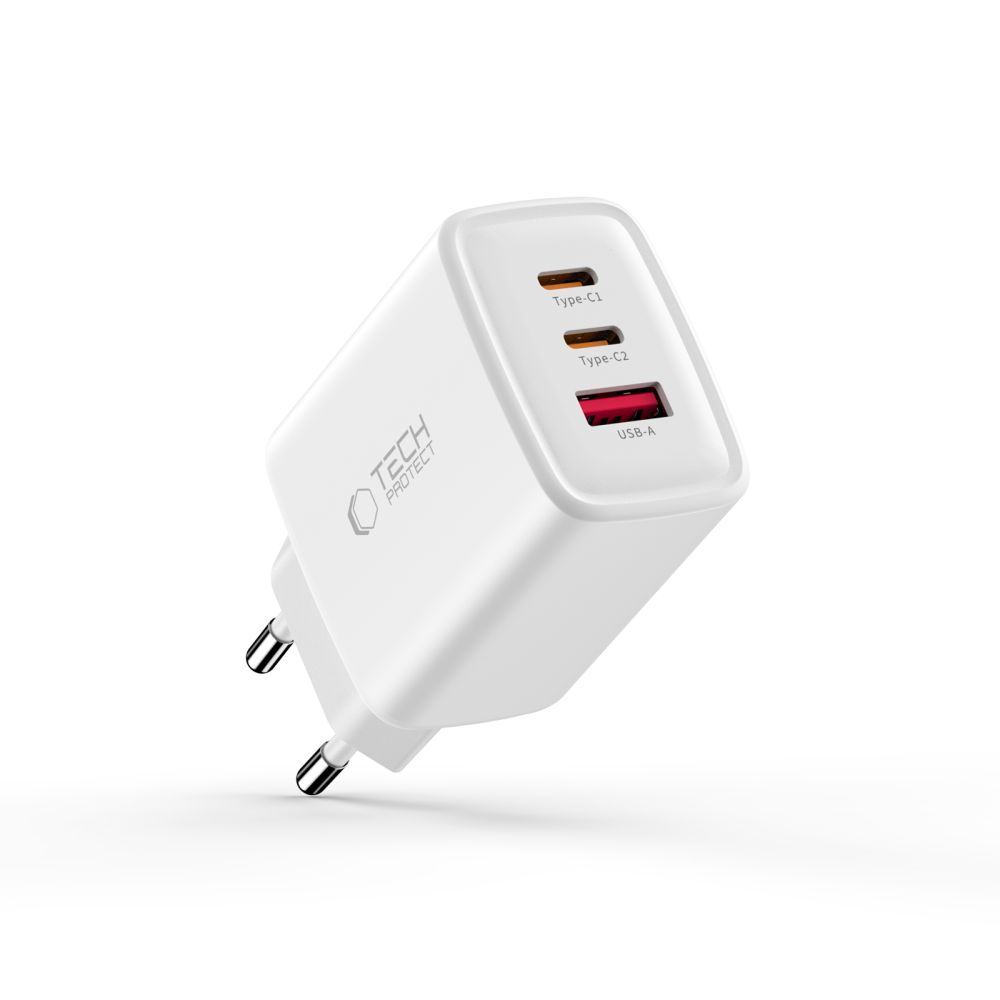Tech-Protect NCA65W-GAN 3-portu 65W sienas lādētājs – balts (0)