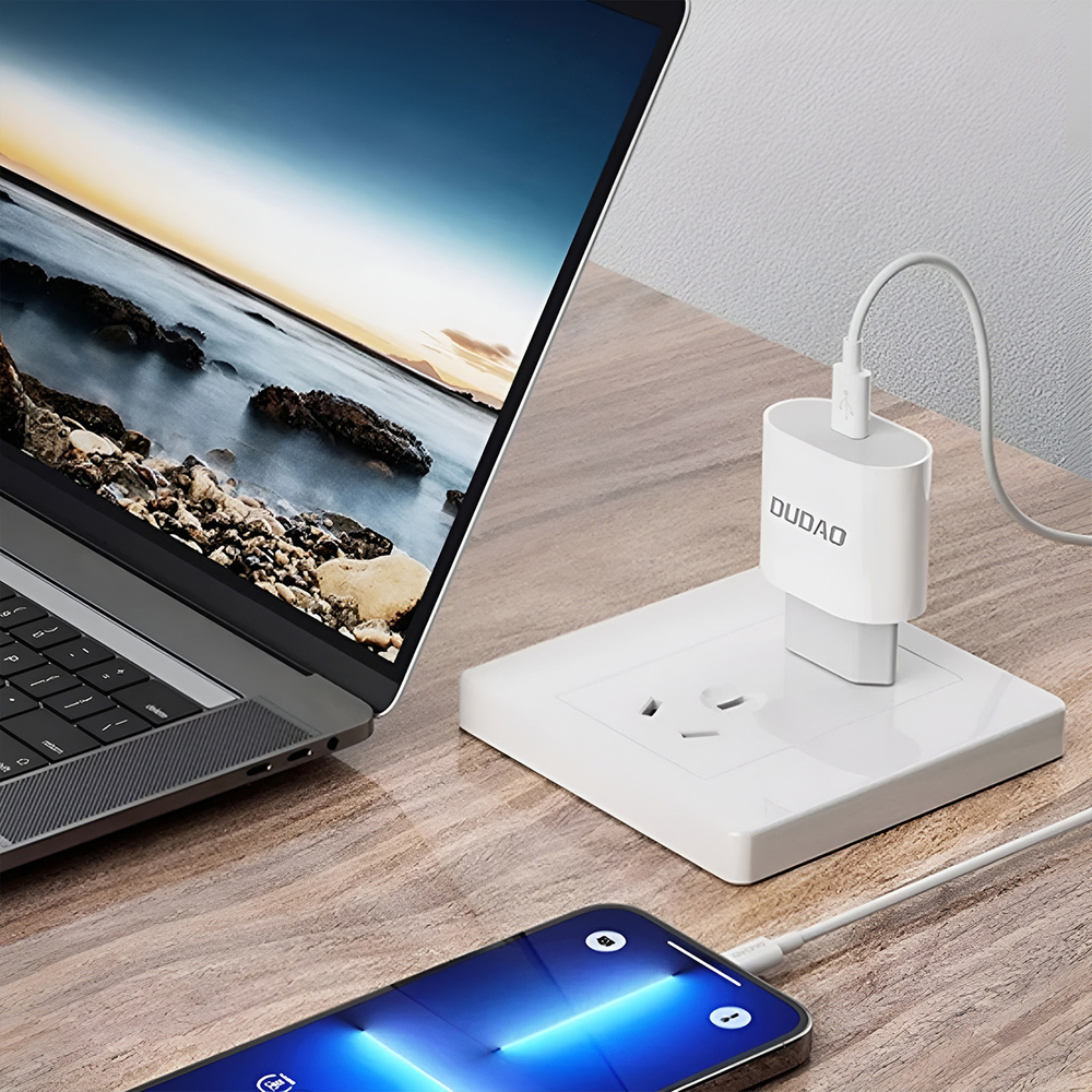 Dudao A14EUC PD 20W USB‑C sienas lādētājs ar kabeli – balts (1)