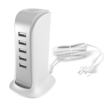 5x USB Tīkla Lādētājs Dudao A5EU ar Strāvas Vadu Balts