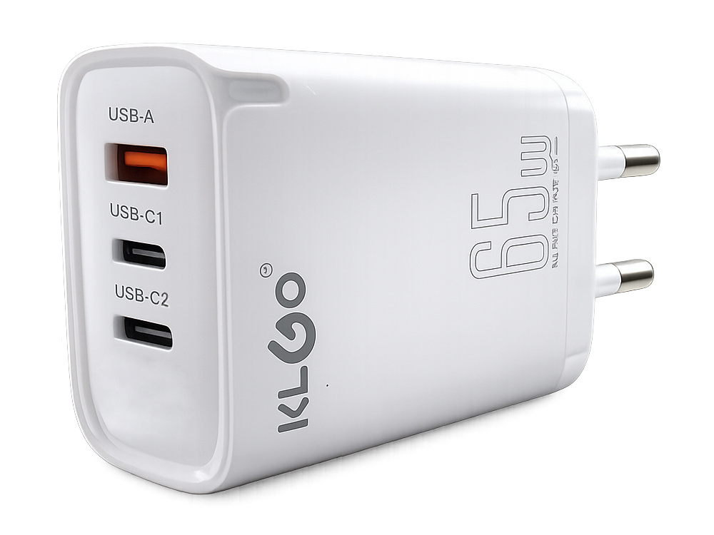 65W sienas lādētājs ar 3 portiem USB-A USB-C, ātrā uzlāde, balts (1)