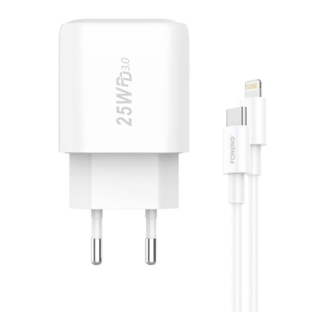 Foneng EU40 Wall Charger 25W USB Type C + Charging Data Cable ( Type C to Apple iPhone Lightning ) 3A, White | Uzlādes...