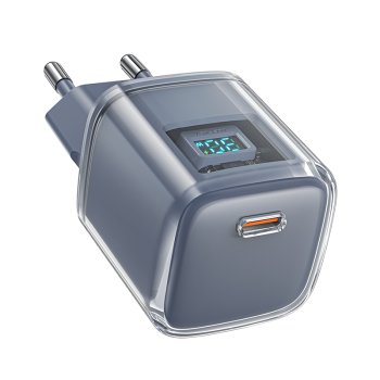 Acefast A53 PD 30W GaN USB‑C lādētājs ar displeju – pelēks