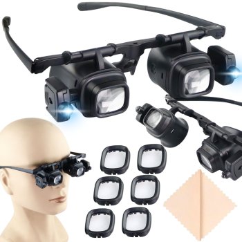 Pulksteņmeistara lupas brilles ar 2 LED apgaismojumu 2x 6x 8x 12x 24x