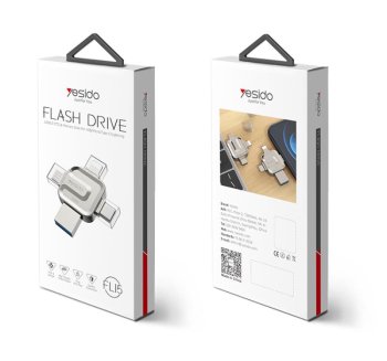 4-in-1 OTG USB zibatmiņa Yesido FL15 128GB USB 3.0, sudraba