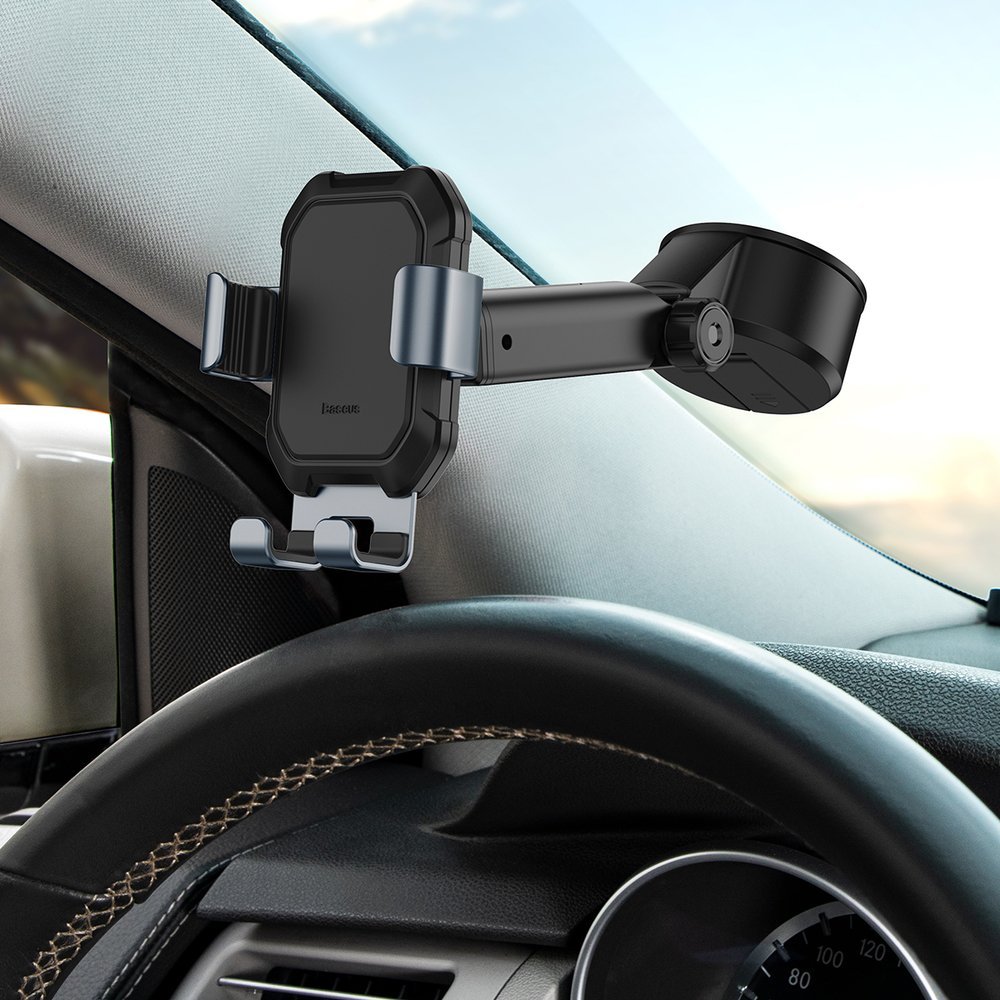 Baseus Gravity Car Mount Dashboard Windshield Phone Bracket Holder, Black | Automašīnas Telefona Turētājs (2)