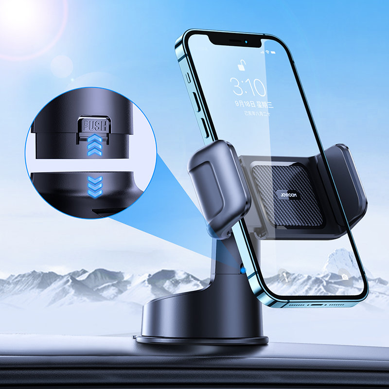 Joyroom Mechanical Car Phone Holder for Windshield, Black | Telefona Auto Turētājs pie Stikla (1)