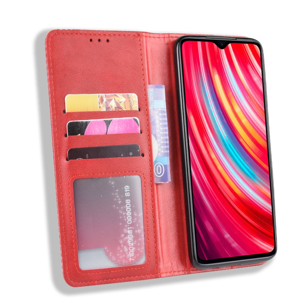 Xiaomi Redmi Note 8 Pro Vintage Style Magnetic Leather Wallet Case Cover, Red | Telefona Vāciņš Maciņš Apvalks... (0)