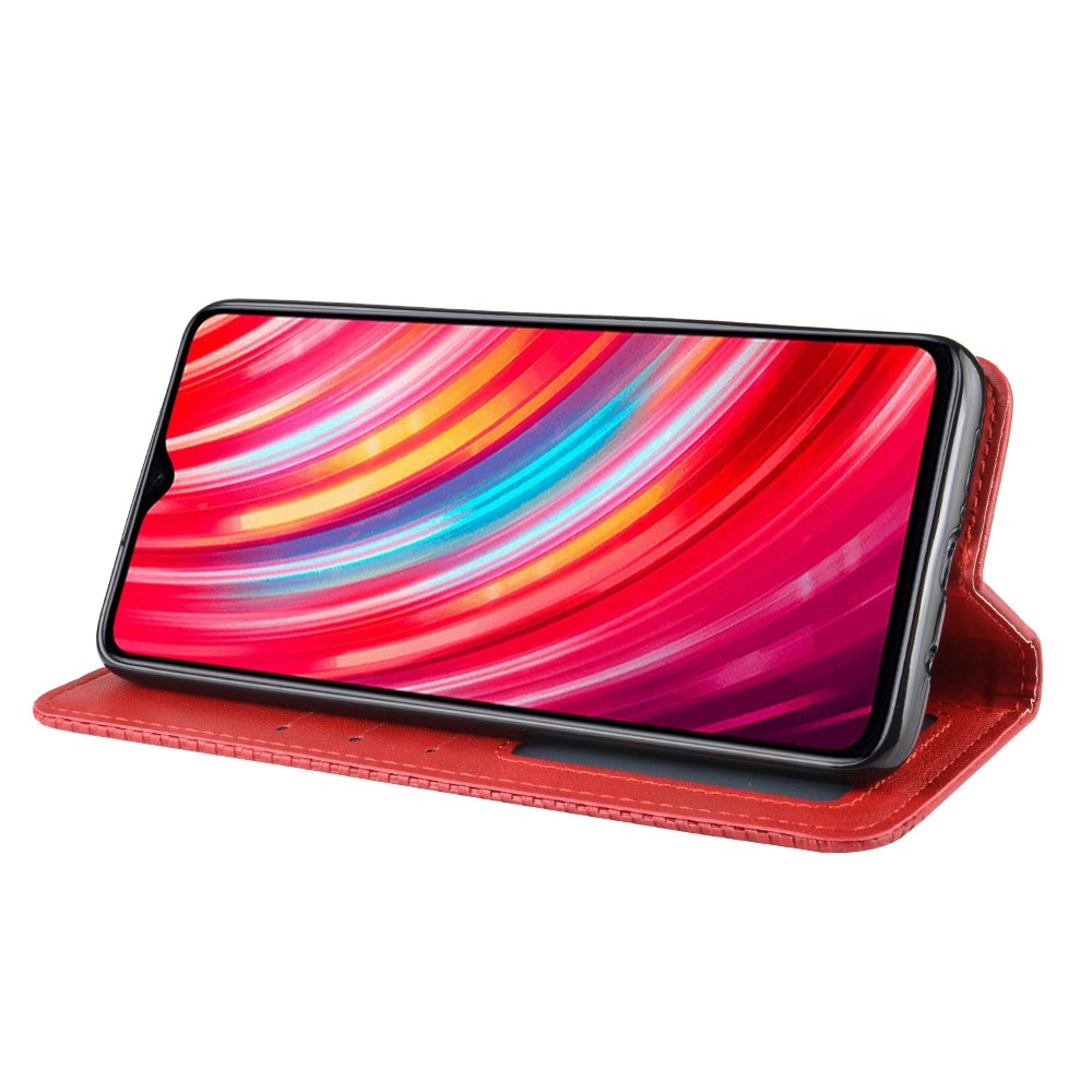 Xiaomi Redmi Note 8 Pro Vintage Style Magnetic Leather Wallet Case Cover, Red | Telefona Vāciņš Maciņš Apvalks... (1)