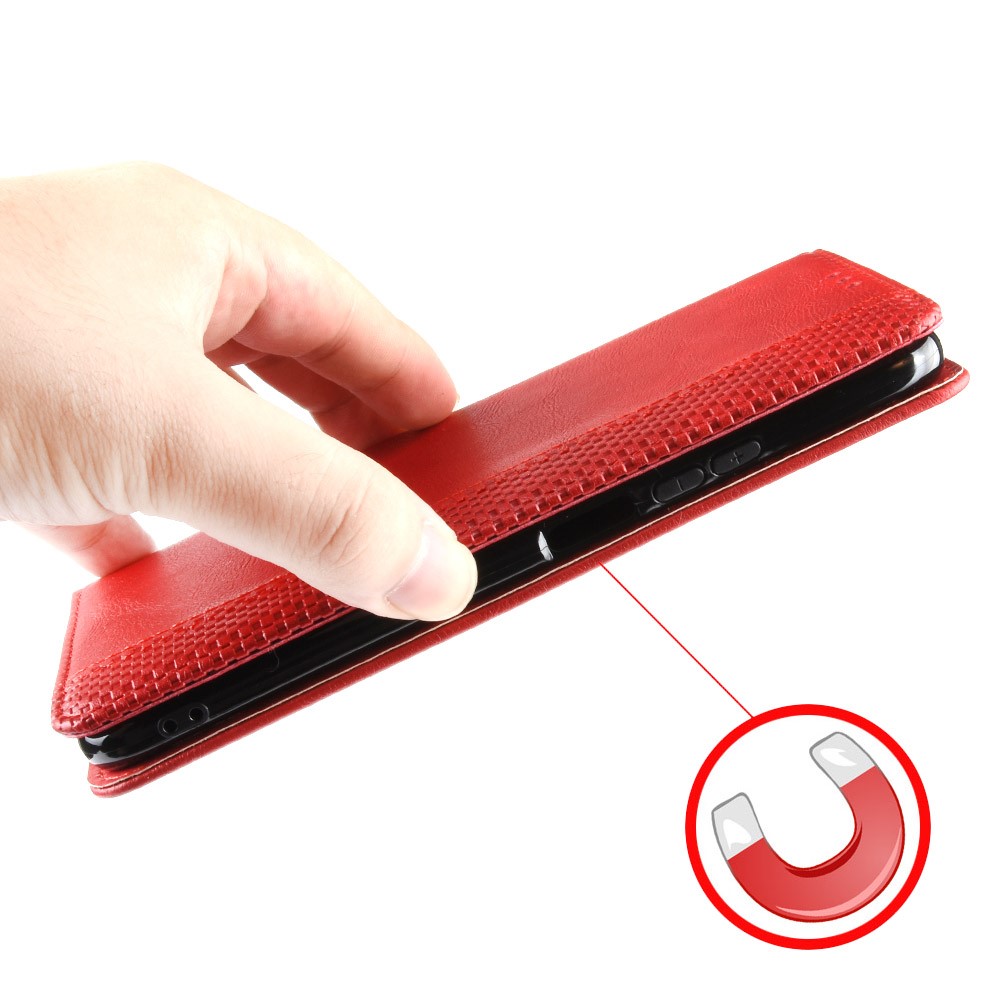 Xiaomi Redmi Note 8 Pro Vintage Style Magnetic Leather Wallet Case Cover, Red | Telefona Vāciņš Maciņš Apvalks... (2)