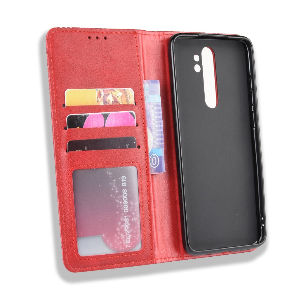 Xiaomi Redmi Note 8 Pro Vintage Style Magnetic Leather Wallet Case Cover, Red | Telefona Vāciņš Maciņš Apvalks... (4)