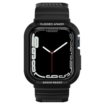 Apple Watch 4 / 5 / 6 / 7 / 8 / Se (44 / 45mm) Spigen Rugged Armor Case Cover, Black | Maciņš Vāks Apvalks Bampers