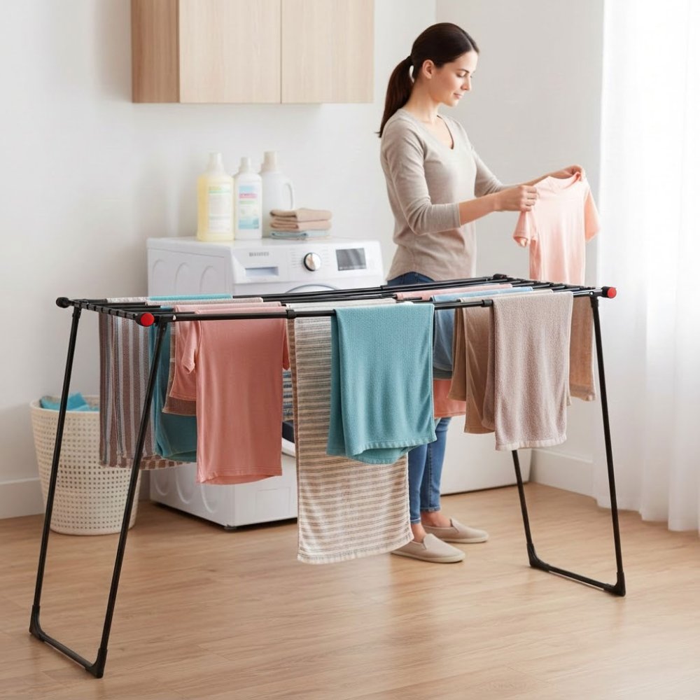 Izvelkams veļas žāvētājs ModernHome 19m teleskopisks saliekams, melns (0)