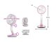 Bezvadu Salokāms Regulējams Grīdas Galdas Ventilators ar LED Apgaismojumu, 15-44cm, Rozā | Foldable Adjustable...