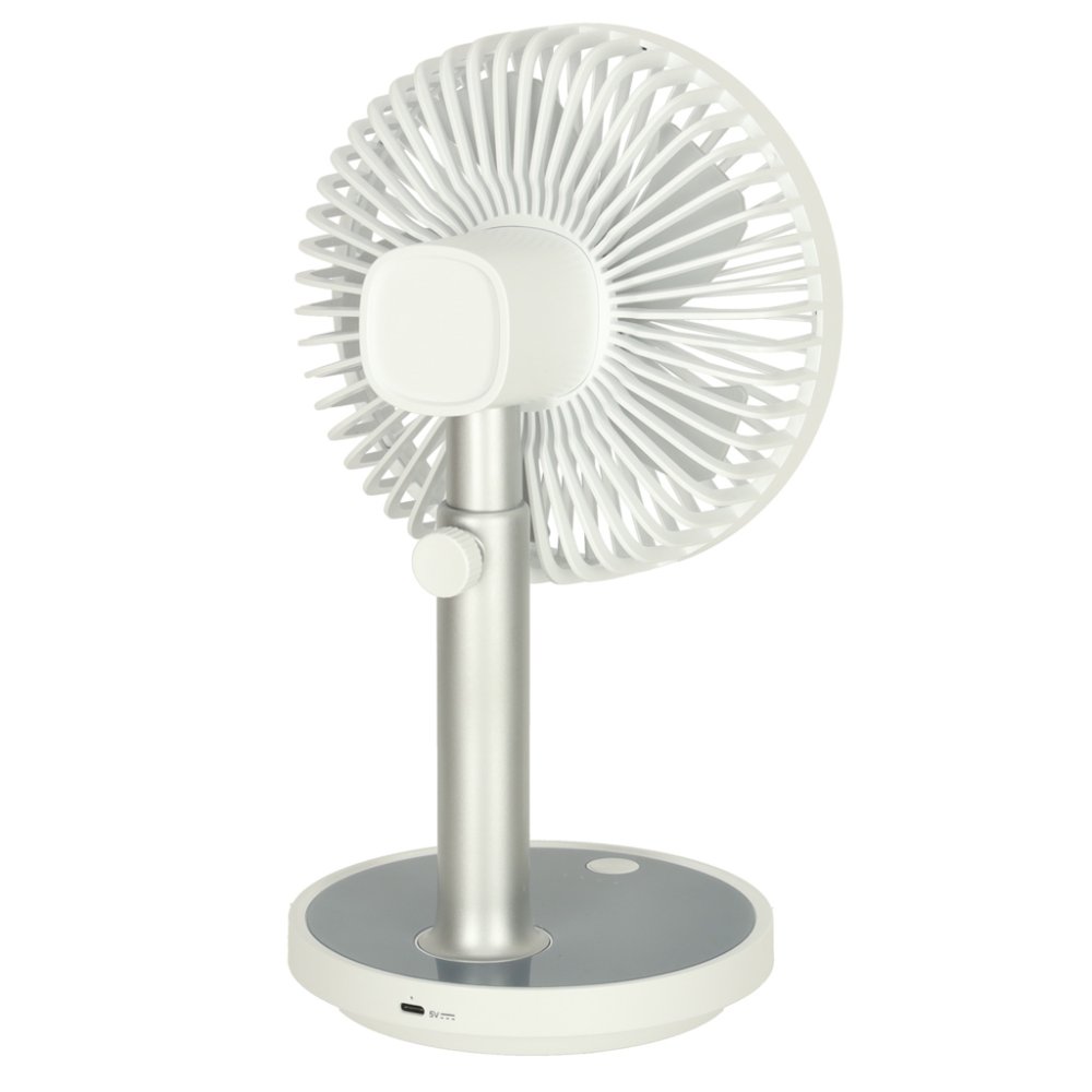 Bezvadu galda ventilators ar akumulatoru, pārnēsājams USB, 4 ātrumi, LED, 38 cm, balts (2)