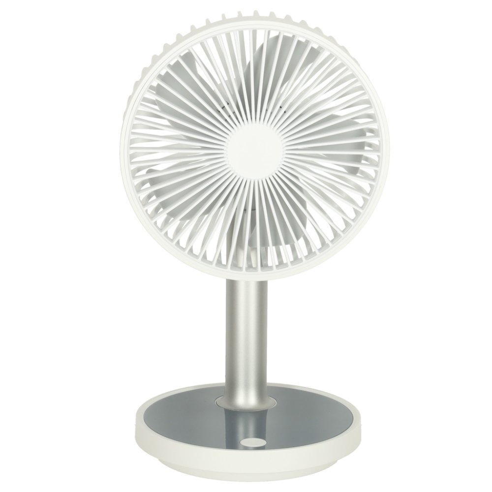 Bezvadu galda ventilators ar akumulatoru, pārnēsājams USB, 4 ātrumi, LED, 38 cm, balts (1)