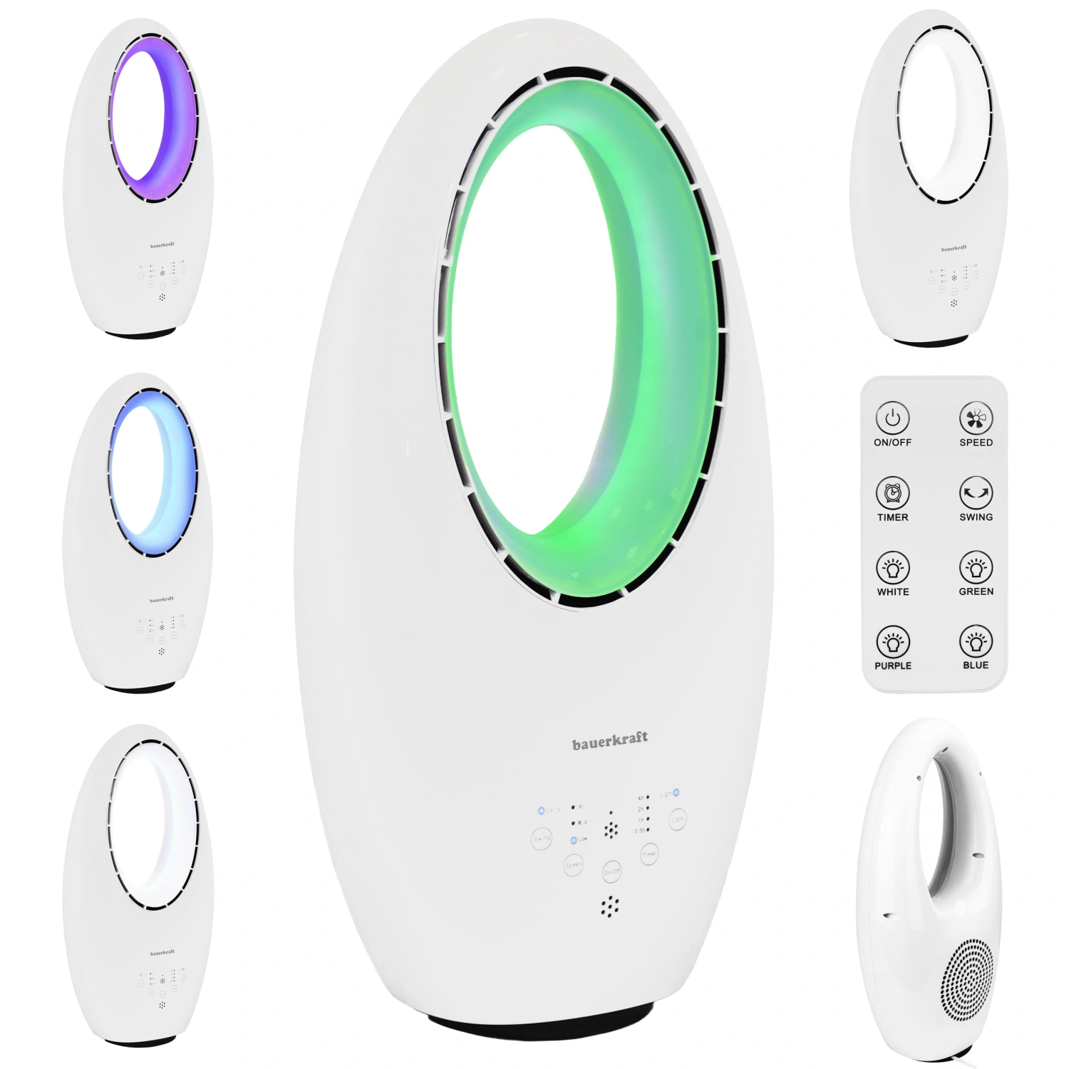 Stāvošs bezlapstiņu ventilators 60W ar pulti, taimeri un LED apgaismojumu