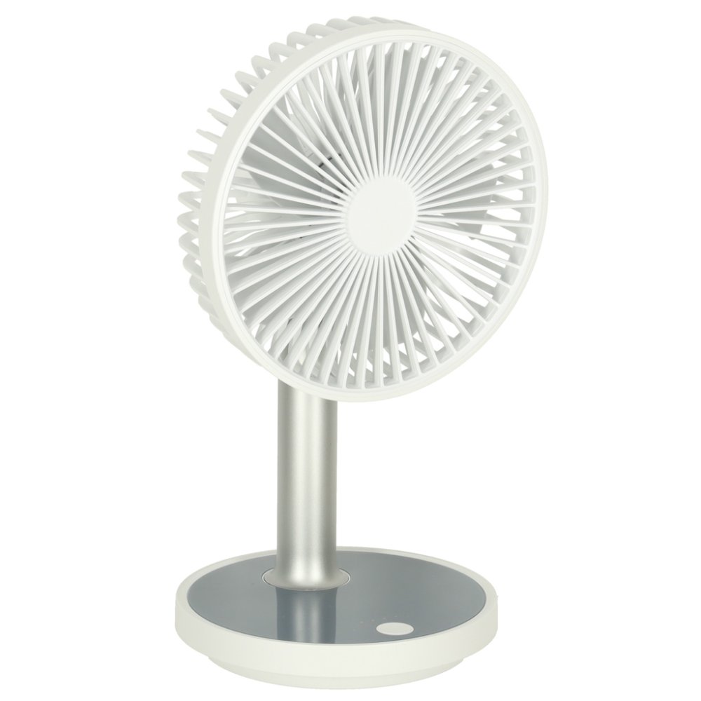 Bezvadu galda ventilators ar akumulatoru, pārnēsājams USB, 4 ātrumi, LED, 38 cm, balts (0)