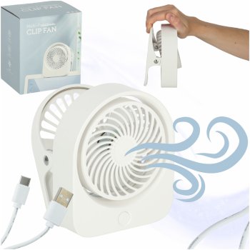 Bezvadu galda ventilators ar klipsi USB 3 ātrumi 11,5 cm, balts