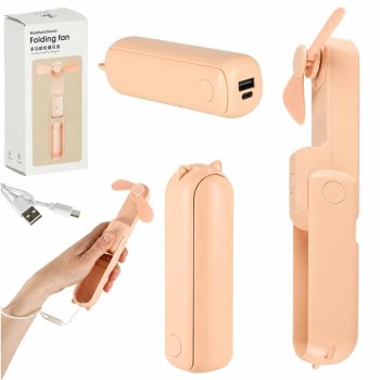Pārnēsājams mini ventilators USB, salokāms rokas ventilators, rozā