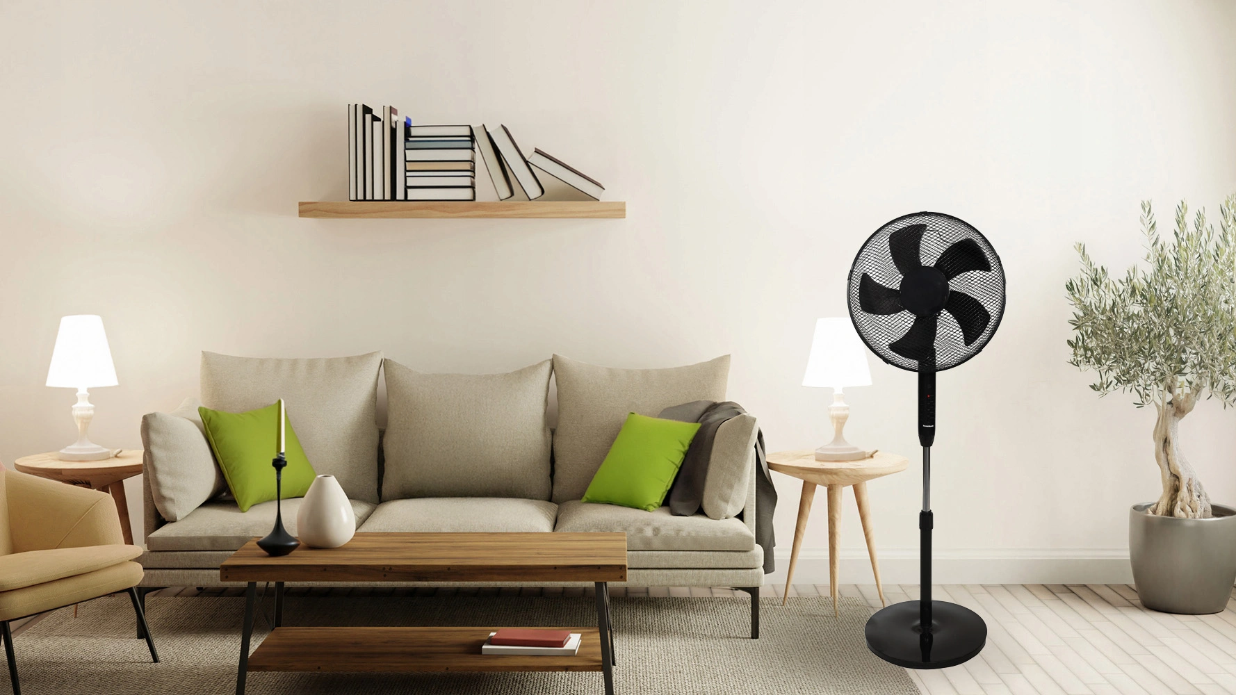 Grīdas ventilators 45W ar 5 lāpstiņām, 3 režīmiem un tālvadības pulti (1)
