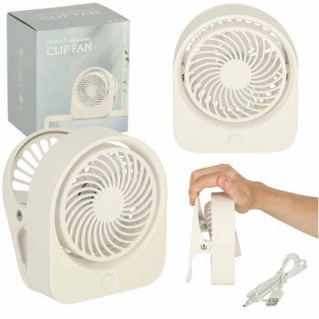 Bezvadu galda ventilators ar klipsi USB 3 ātrumi 11,5 cm, balts