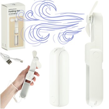 Salokāms mini rokas ventilators ar USB un power bank funkciju, balts