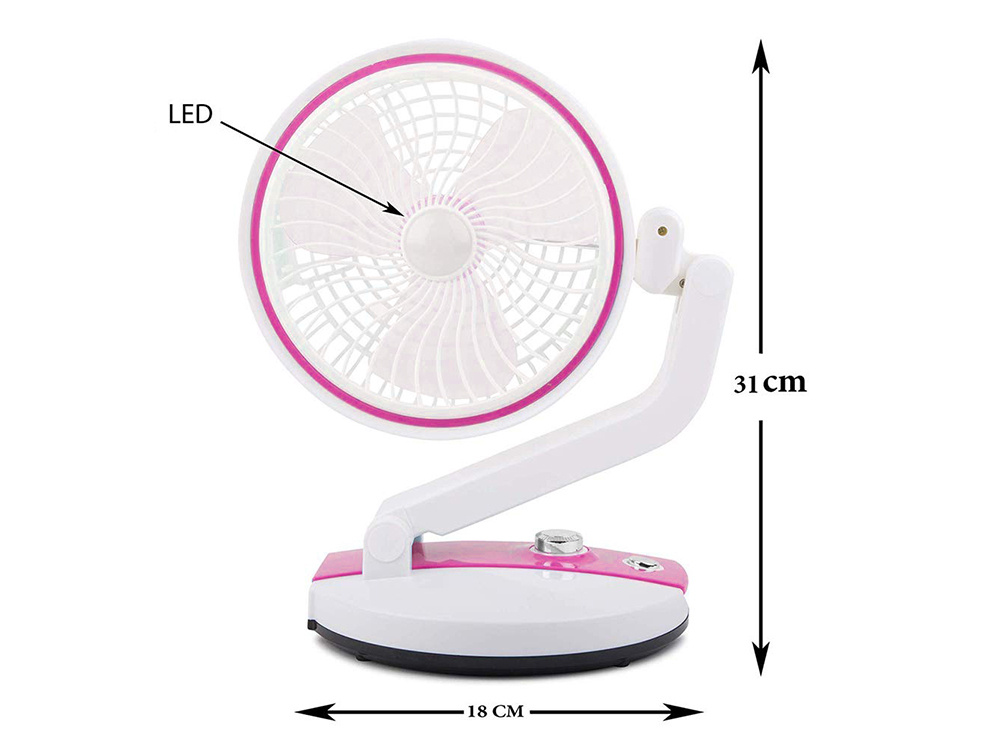 Bezvadu Salokāms Regulējams Grīdas Galdas Ventilators ar LED Apgaismojumu, 15-44cm, Rozā | Foldable Adjustable... (0)