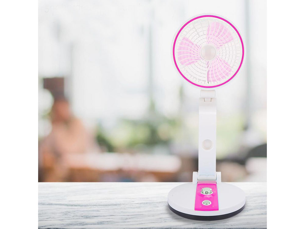 Bezvadu Salokāms Regulējams Grīdas Galdas Ventilators ar LED Apgaismojumu, 15-44cm, Rozā | Foldable Adjustable... (3)